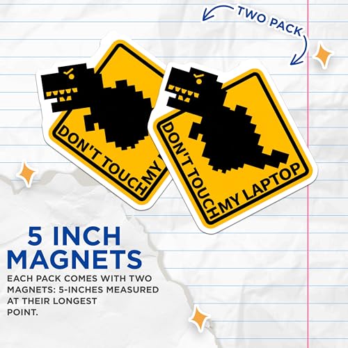 (2 Pack) Dinosaur Caution Sign Magnets - 5" On Longest Side - for Cars, Fridges, Toolboxes - Made in USA - MAG7417