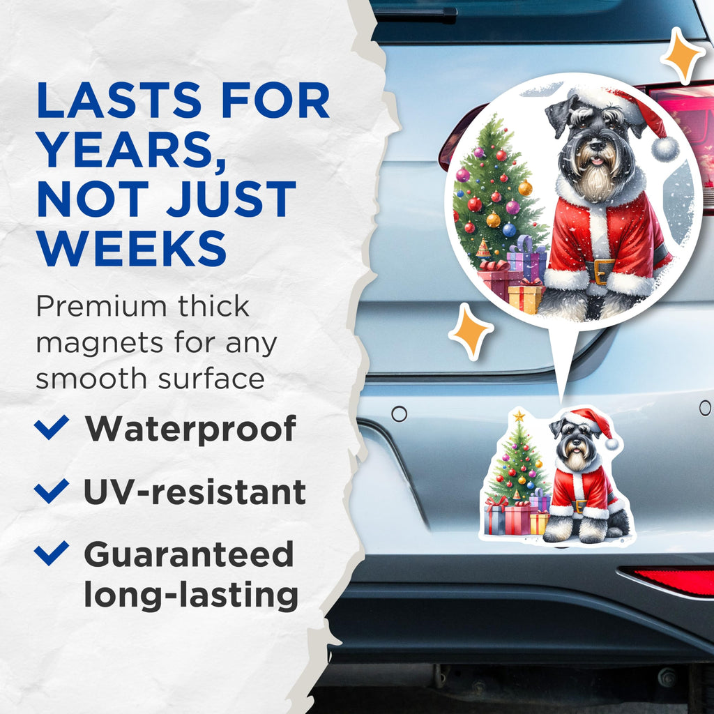 (2 Pack) Schnauzer Santa Christmas Magnets - Cute Dog Holiday Decor - Pet Lover Seasonal Accent - 5 Inches On Longest Side - Thick Durable Magnet - Made in USA - MAG27617
