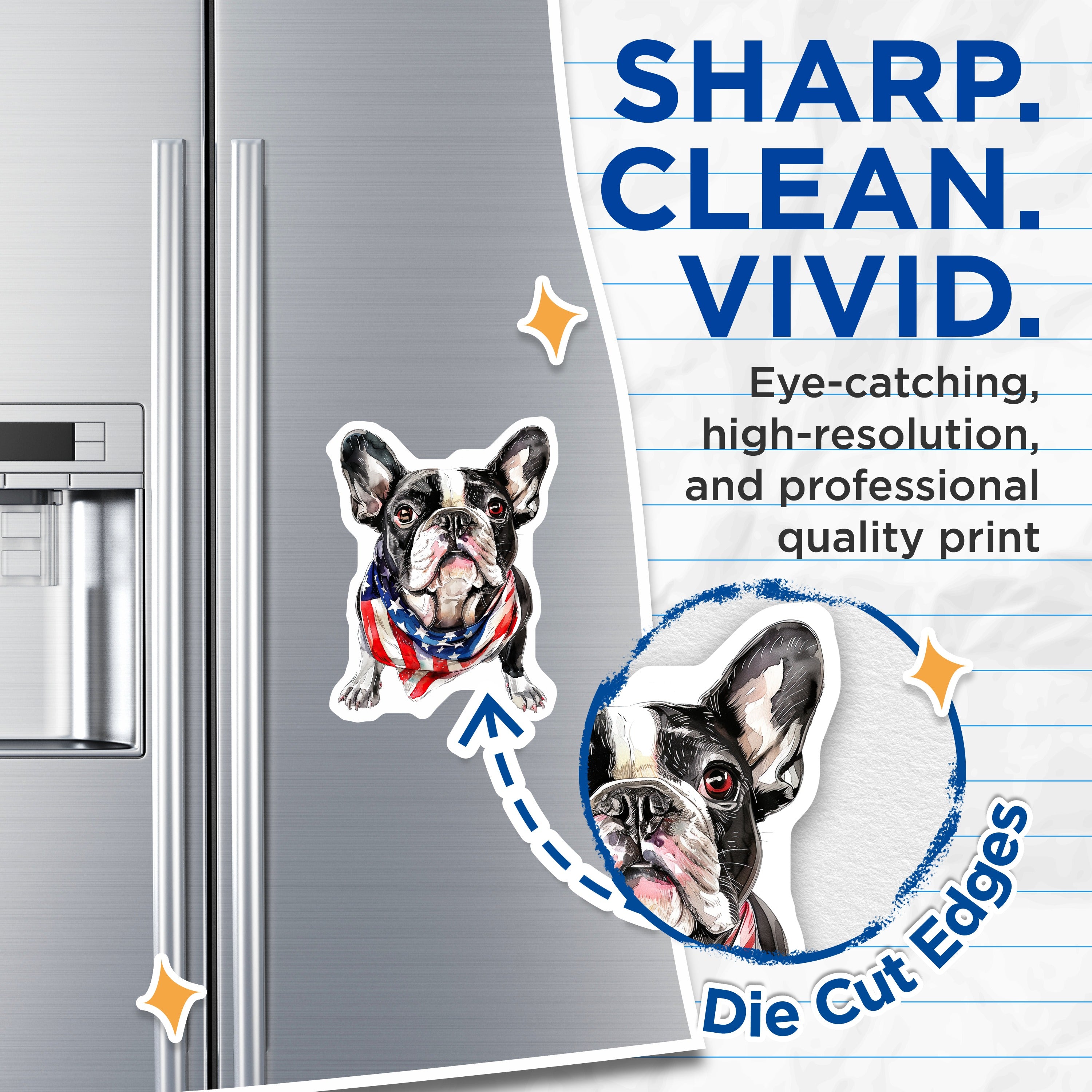 (2 Pack) French Bulldog Magnets - American Flag Dog Art - Patriotic Pet Lover Decor - 5 Inches On Longest Side - Thick Durable Magnet - Made in USA - MAG38014