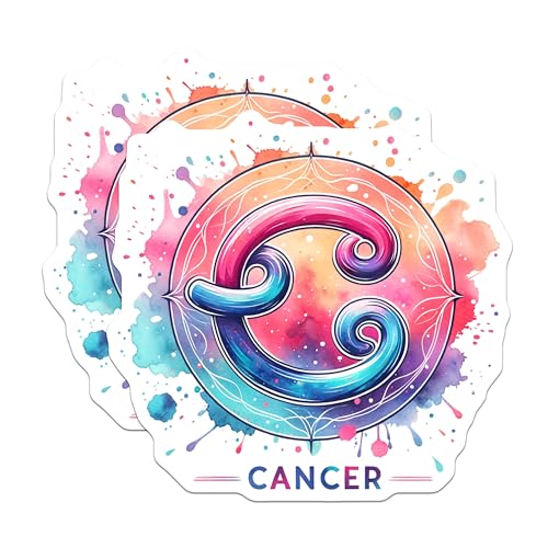 (2 Pack) Cancer Zodiac Stickers - Colorful Horoscope Decal - Astrology Star Sign Sticker - 5" On Longest Side - Sticks to Smooth Flat Surfaces - Made in USA - BMCS6775