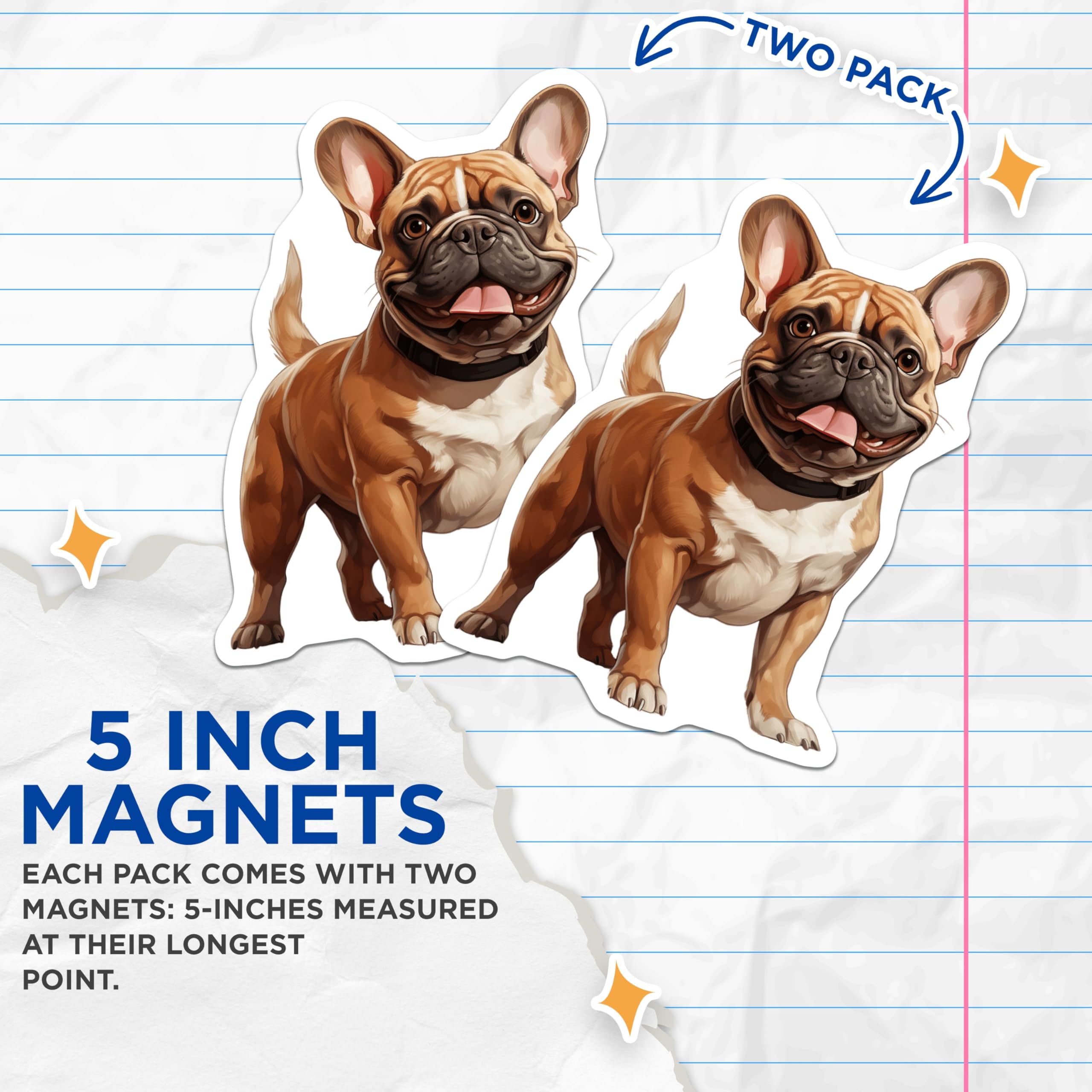 (2 Pack) French Bulldog Magnets - Adorable Frenchie Dog Decor - Pet Lover Refrigerator Locker Whiteboard Home Accessory - 5 Inches On Longest Side - Thick Durable Magnet - Made in USA - MAG23678
