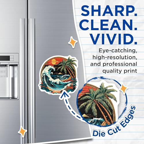 (2 Pack) Ocean Wave Scenic Magnets Magnets - Tropical Beach - Colorful Sun and Palm Trees - 5" On Longest Side - Made in USA - Sticks to Refrigerators & Metal Surfaces - MAG9253