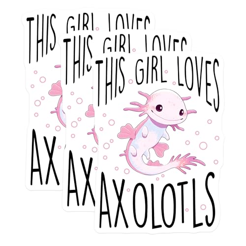 (3 Pack) Axolotl Decals - Cute Axolotl Sticker - This Girl Loves Decal - 3 Inches On Longest Side - Easy Peel & Apply - Made in USA - 3MCS6549
