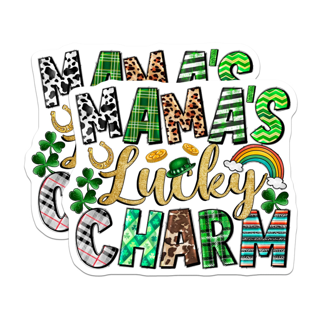 (2 Pack) Mamas Lucky Charm Magnets - St Patricks Day Decor - Irish Mom Fridge Magnet Lucky Mom - 5 Inches On Longest Side - Thick Durable Magnet - Made in USA - MAG27747