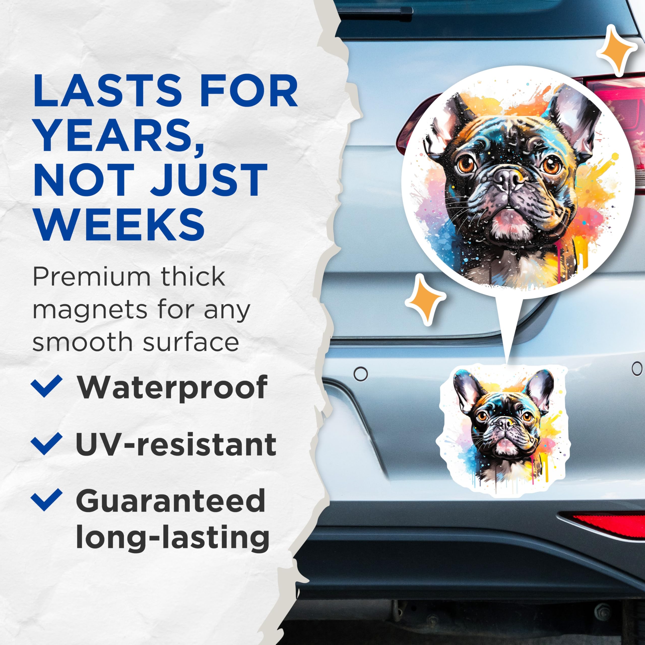 (2 Pack) French Bulldog Magnets - Watercolor Frenchie Art - Dog Lover Decor - Pet Owner Present - 5 Inches On Longest Side - Thick Durable Magnet - Made in USA - MAG30982