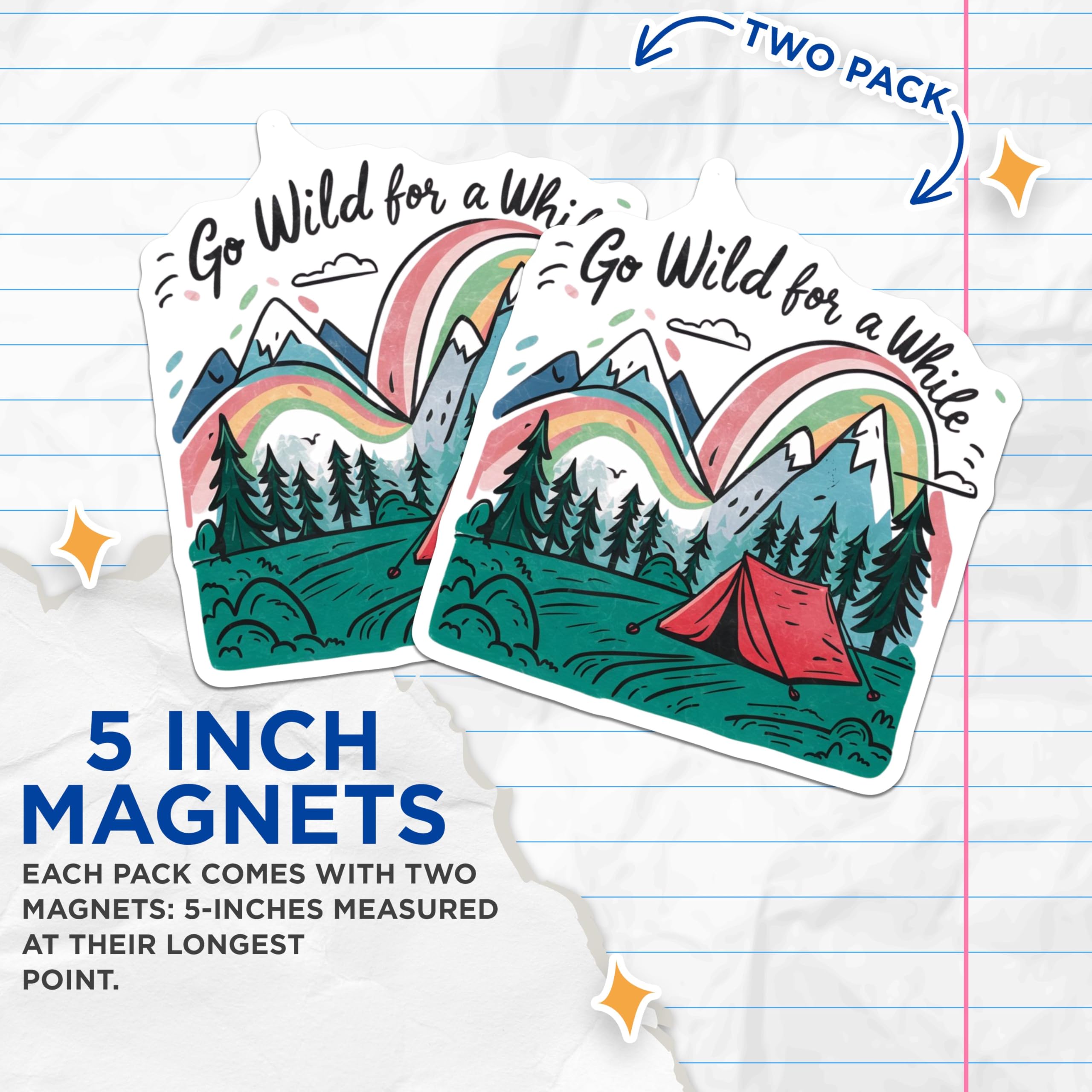 (2 Pack) Go Wild for a While Magnets - Camping Adventure - Nature Escapes - Hiking Outdoor - 5" On Longest Side - for Cars, Fridges, Toolboxes - Made in USA - MAG4062