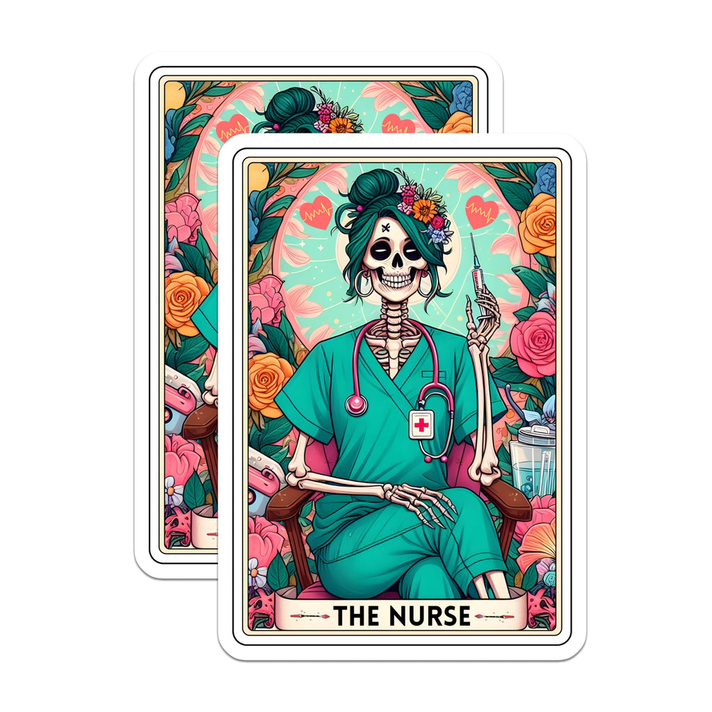 (2 Pack) Nurse Skeleton Magnets - Tarot Card Nurse - Gothic Medical Worker Decor - Halloween RN Appreciation - 5 Inches On Longest Side - Thick Durable Magnet - Made in USA - MAG28840