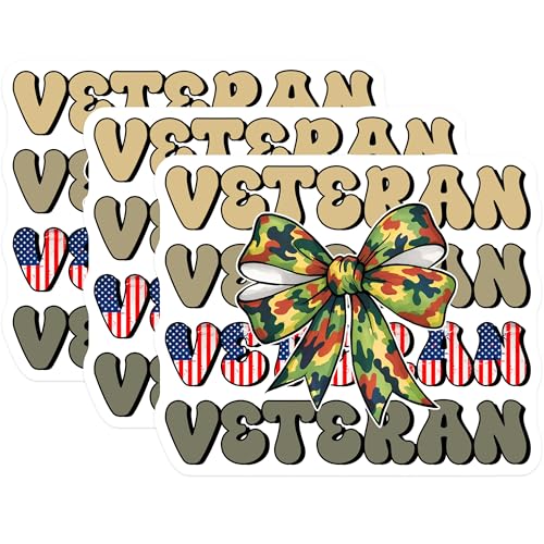 (3 Pack) Veteran Decals - Military Support - Patriotic Decor - 3 Inches On Longest Side - Easy Peel & Apply - Made in USA - 3MCS7129