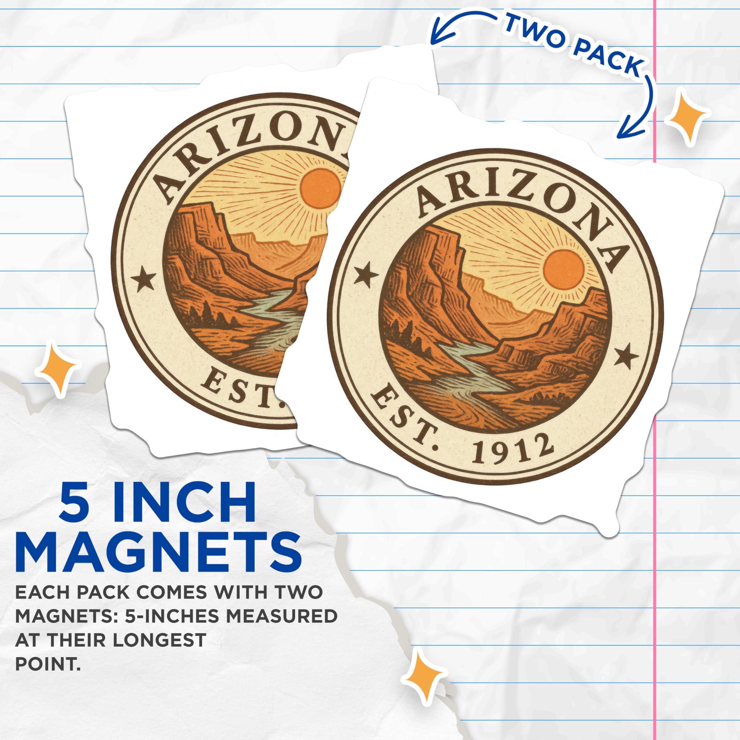 (2 Pack) Arizona State Magnets - Grand Canyon - Southwestern Decor - 5" On Longest Side - Premium Magnet - for Cars, Refrigerators, Toolboxes, Lockers - Made in USA - MAG17781
