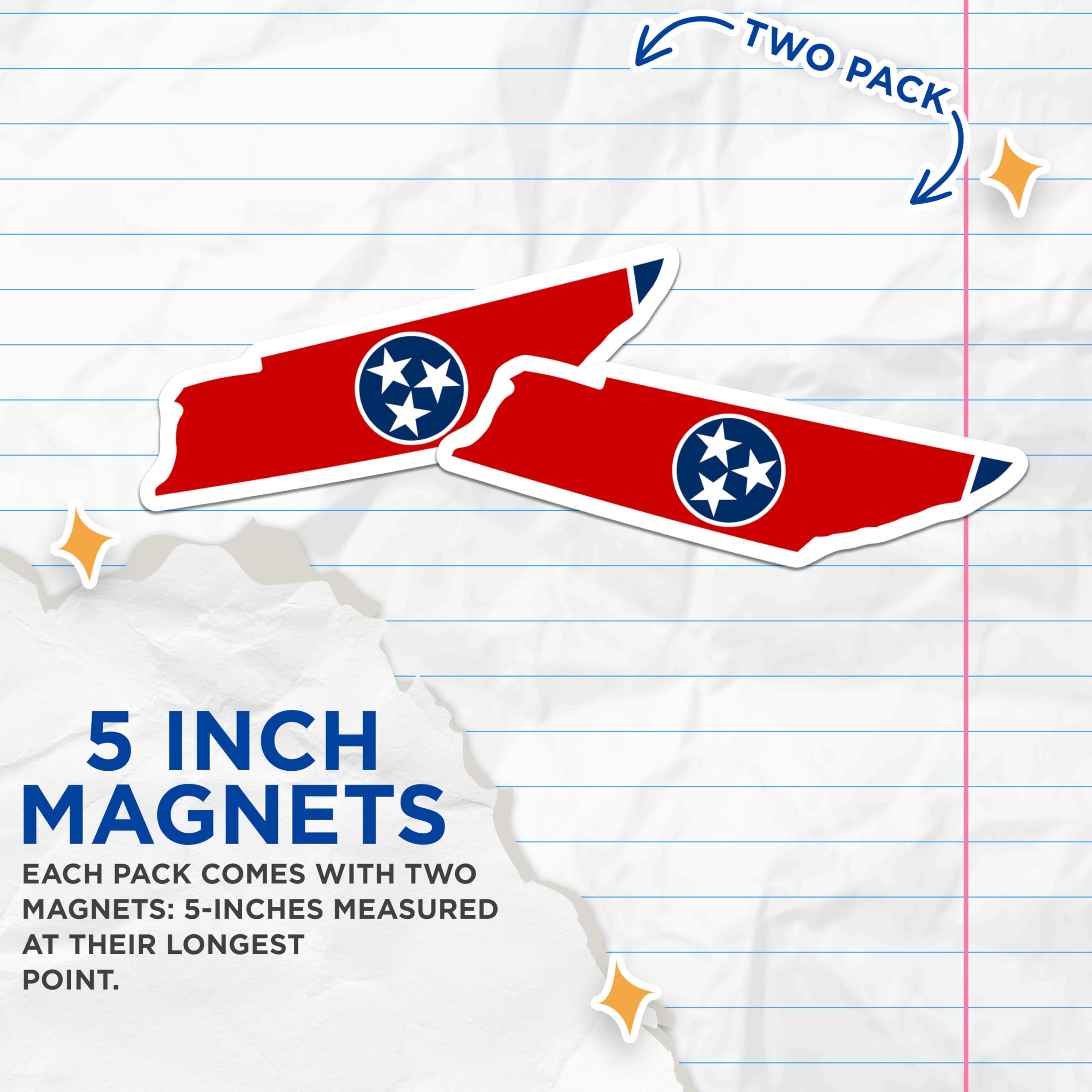 (2 Pack) Tennessee Flag Magnets - Tennessee State Outline Magnet Set - Southern Pride Decor - American State Souvenirs - 5 Inches On Longest Side - Thick Durable Magnet - Made in USA - MAG21908