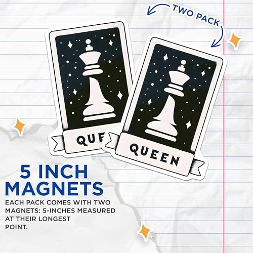 (2 Pack) Queen Chess Piece Magnets - Chess Board Magnets - Unique Game Piece Decor Magnets - 5" On Longest Side - for Cars, Refrigerators, Toolboxes, Lockers - Made in USA BMCS3190