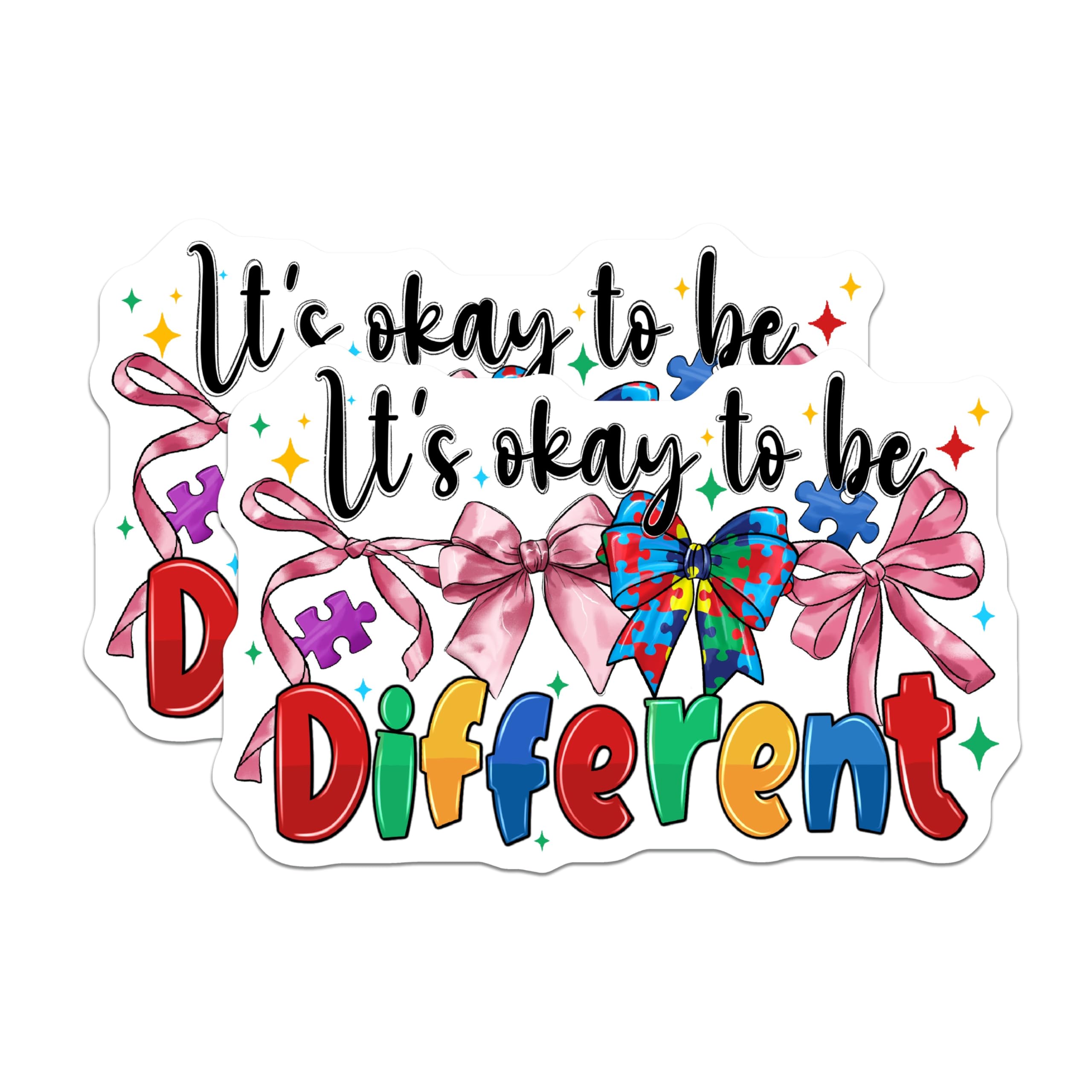 (2 Pack) Autism Acceptance Magnets - It's Okay to Be Different Design - Neurodiversity Puzzle Bow - 5 Inches On Longest Side - Thick Durable Magnet - Made in USA - MAG24514