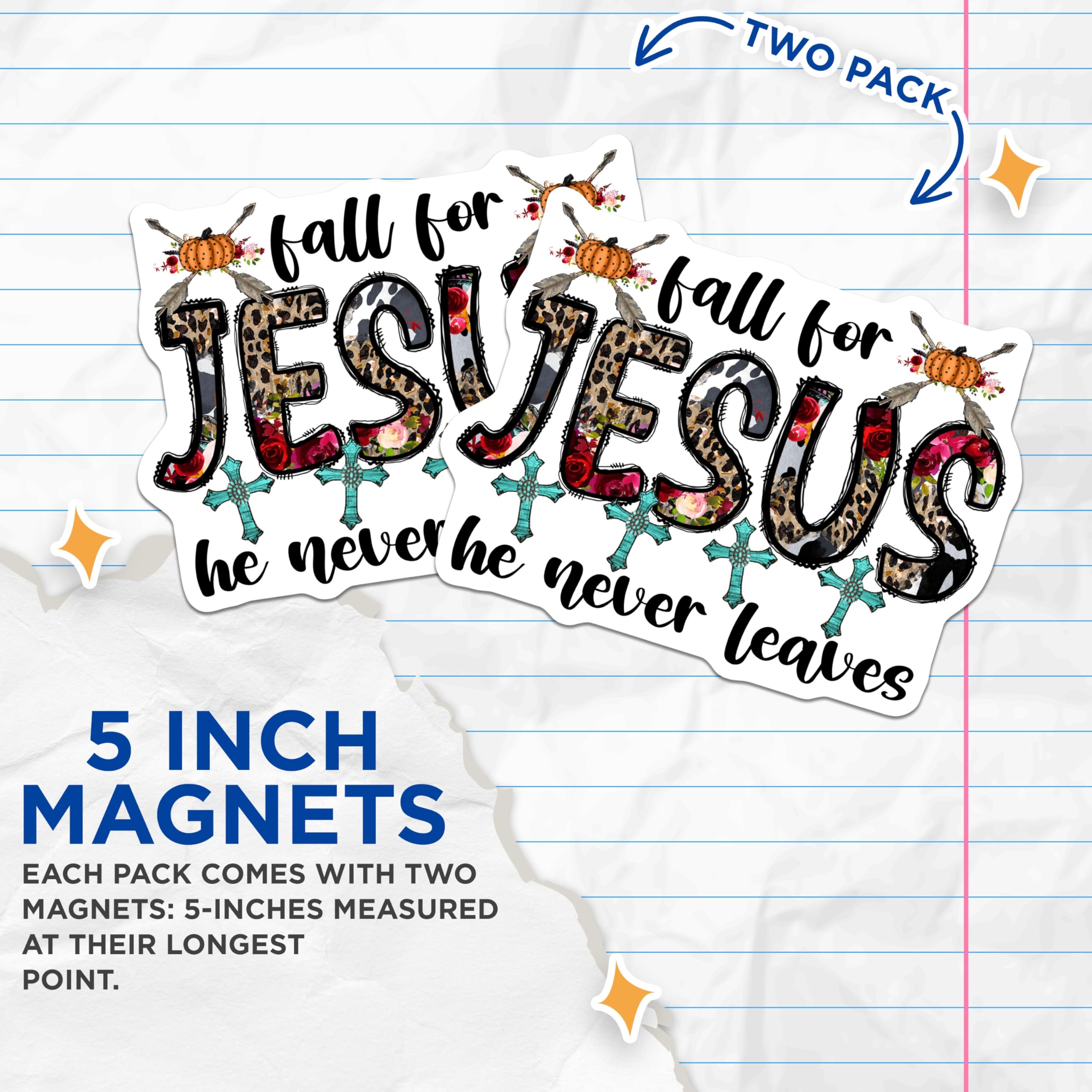 (2 Pack) Fall for Jesus Refrigerator Magnets - Christian Faith Decor - Autumn Inspirational Magnets - 5 Inches On Longest Side - Thick Durable Magnet - Made in USA - MAG29851