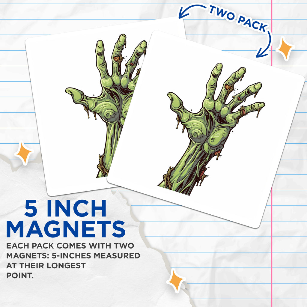 (2 Pack) Spooky Zombie Hand Magnets - Halloween Decor - Horror Fan Collectible Fridge - 5 Inches On Longest Side - Thick Durable Magnet - Made in USA - MAG38220