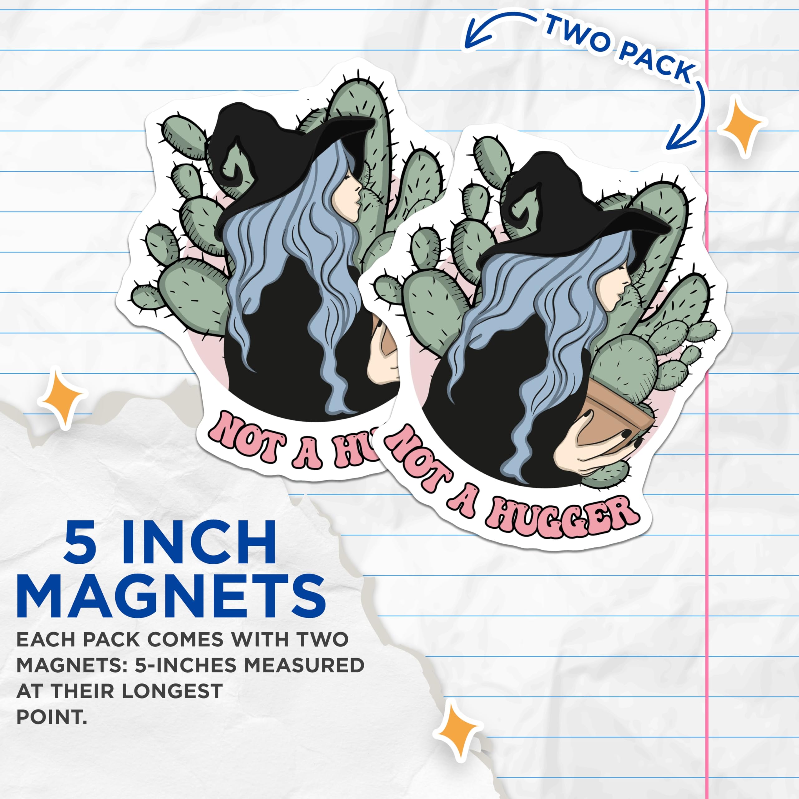 (2 Pack) Not A Hugger Magnets - Witchy Cactus - Introvert Decor Refrigerator Magnet - 5" On Longest Side - Premium Magnet - for Cars, Refrigerators, Toolboxes, Lockers - Made in USA - MAG18134