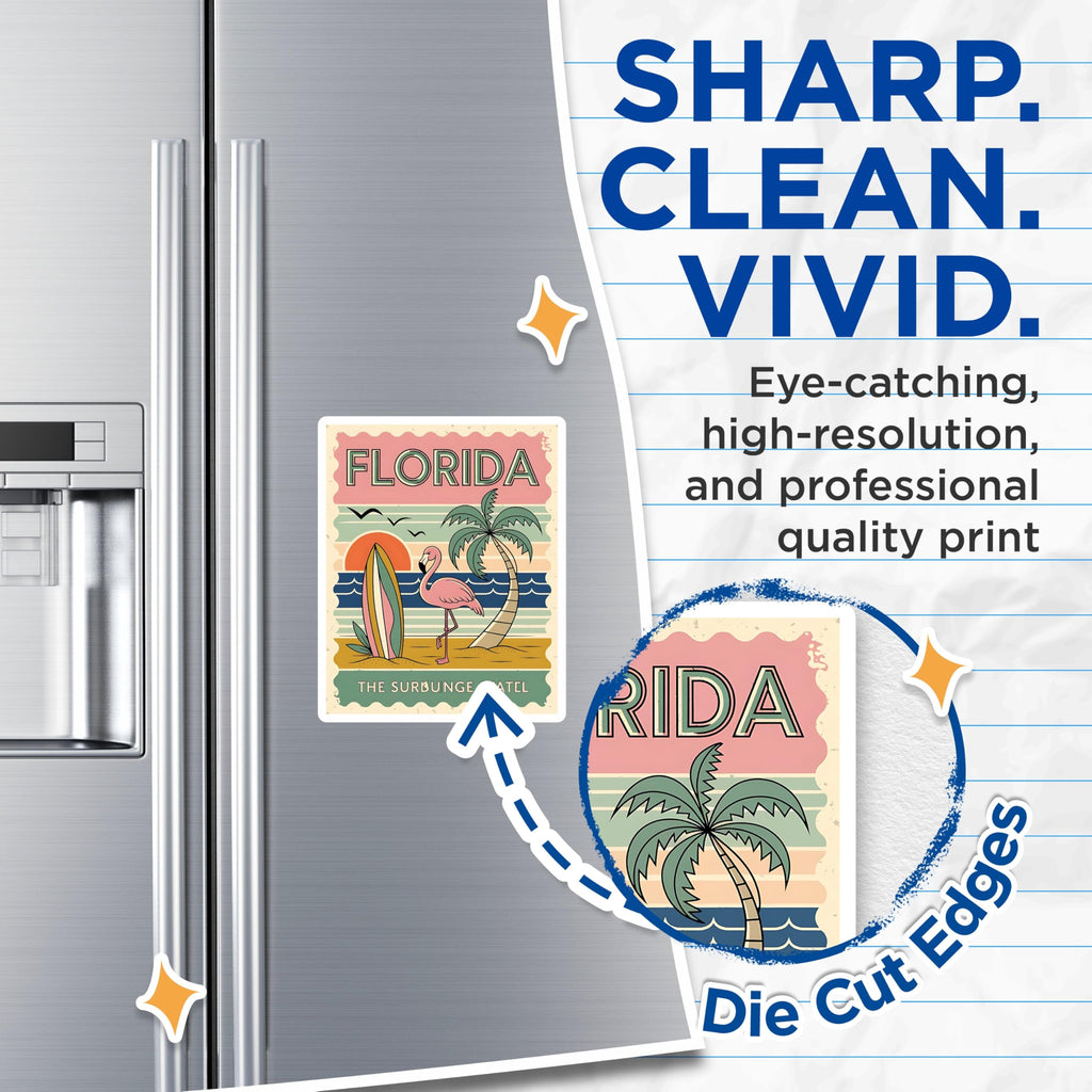 (2 Pack) Florida Art Magnets - Flamingo Magnet Set - Surfboard Fridge Magnets - 5" On Longest Side - Premium Magnet - for Cars, Refrigerators, Toolboxes, Lockers - Made in USA - MAG17443