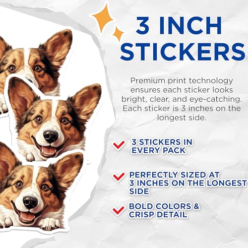(3 Pack) Corgi Decals - Cute Dog Stickers - Laptop Decals - 3 Inches On Longest Side - Easy Peel & Apply - Made in USA - 3MCS8688