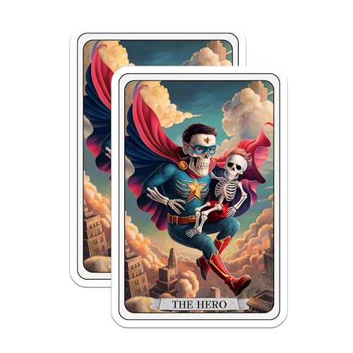 (2 Pack) Hero Skeleton Stickers - Superhero Skeleton Art - Skull Comic Stickers - 5" On Longest Side - Sticks to Smooth Flat Surfaces - Made in USA - BMCS4466