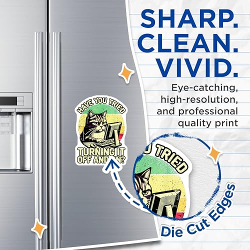 (2 Pack) Have You Tried Turning It Off and On Magnets - Cat Humor Magnets - Computer Technician Magnets - 5" On Longest Side - for Cars, Refrigerators, Toolboxes, Lockers - Made in USA MAG3584