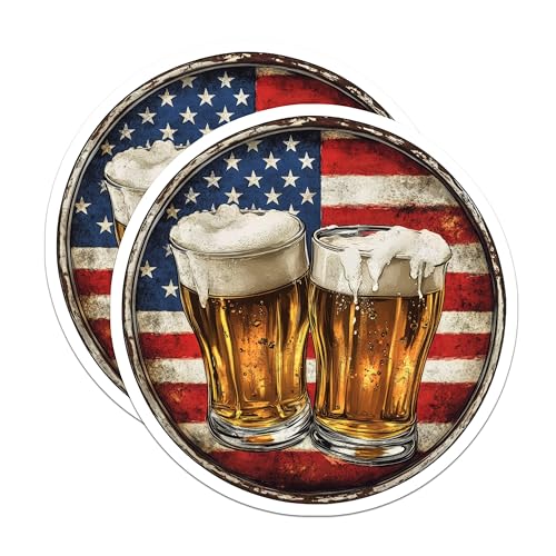 (2 Pack) Beer Pint Stickers - American Flag - Craft Beer Enthusiast - 5" On Longest Side - Sticks to Smooth Flat Surfaces - Made in USA - BMCS9437
