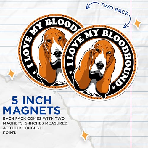 (2 Pack) I Love My Bloodhound Magnets - Dog Lover Magnets - Pet Owner Magnets - Dog Breed Magnets - Canine Enthusiast Magnets- 5" On Longest Side - for Fridges, Toolboxes, Cars - Made in USA - MAG2965