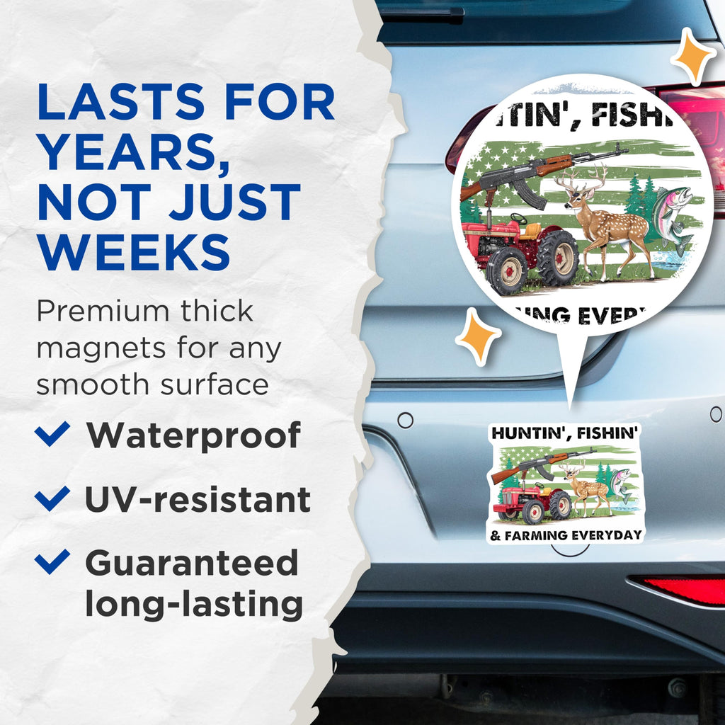 (2 Pack) Hunting Fishing Farming Magnets - Everyday Outdoor Lifestyle - Countryside Decor - 5" On Longest Side - Premium Magnet - for Cars, Refrigerators, Toolboxes, Lockers - Made in USA - MAG15230