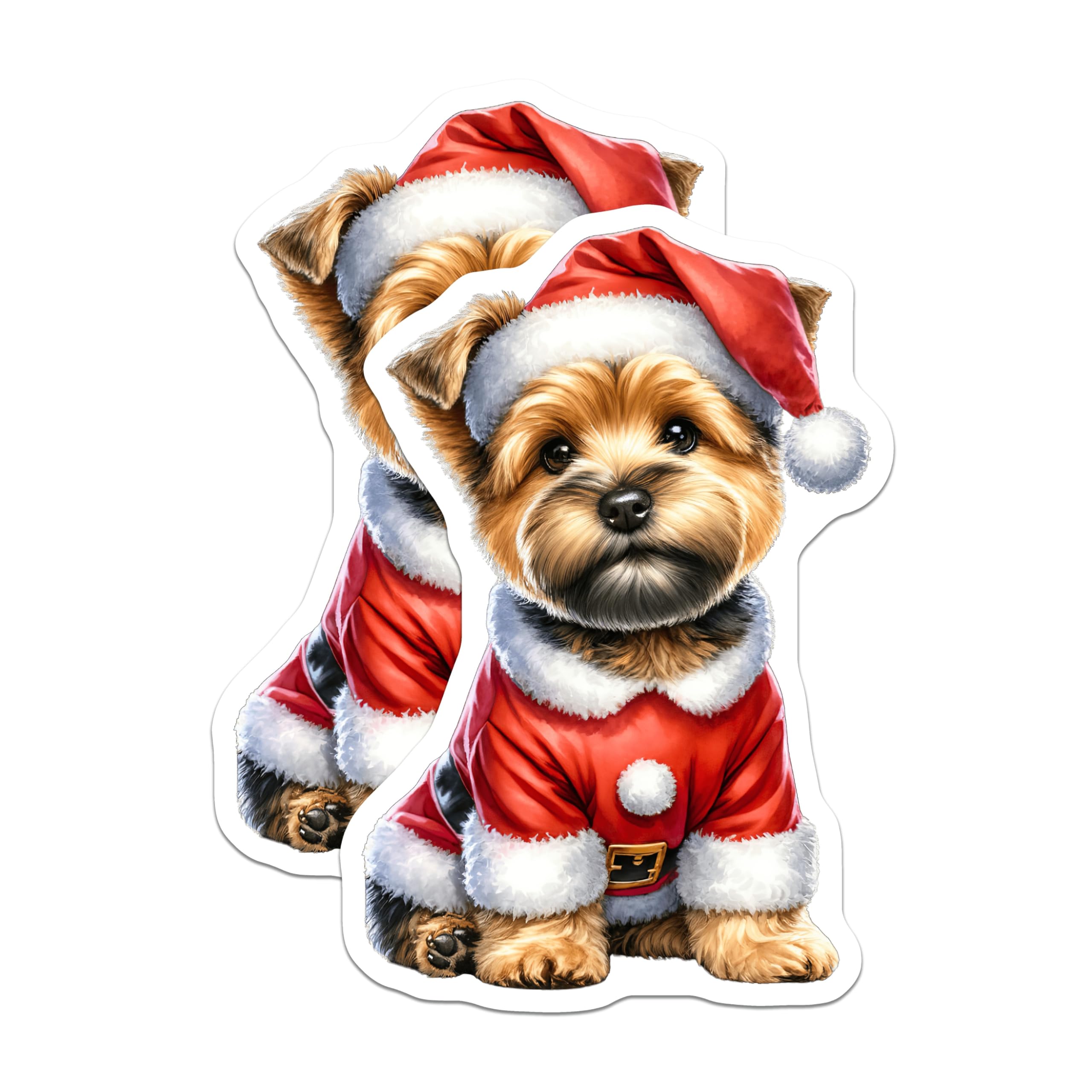 (2 Pack) Santa Yorkie Magnets - Christmas Dog Decor - Holiday Pet Lover Present - 5 Inches On Longest Side - Thick Durable Magnet - Made in USA - MAG27362