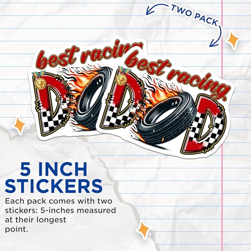 (2 Pack) Best Racing Dad Stickers - Car Racing Enthusiast - Cool Dad for Car Lovers - 5" On Longest Side - Sticks to Smooth Flat Surfaces - Made in USA - BMCS7491