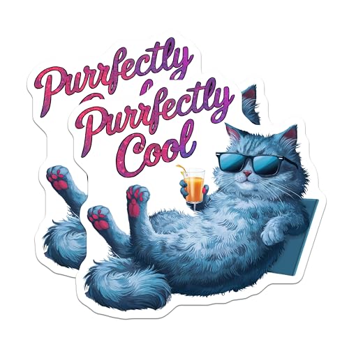 (2 Pack) Purrfectly Cool Cat Stickers - 5" On Longest Side - Sticks to Smooth Flat Surfaces - Made in USA - BMCS9161 - BMCS9161