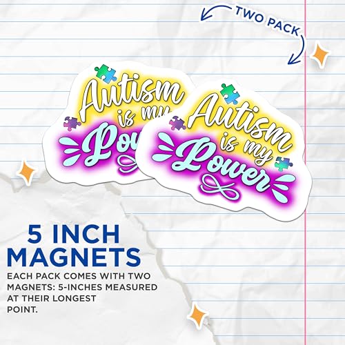 (2 Pack) Autism is My Power Magnets - Awareness Decor - Inspirational Fun Fridge Magnets - 5" On Longest Side - for Cars, Fridges, Toolboxes - Made in USA - MAG7060