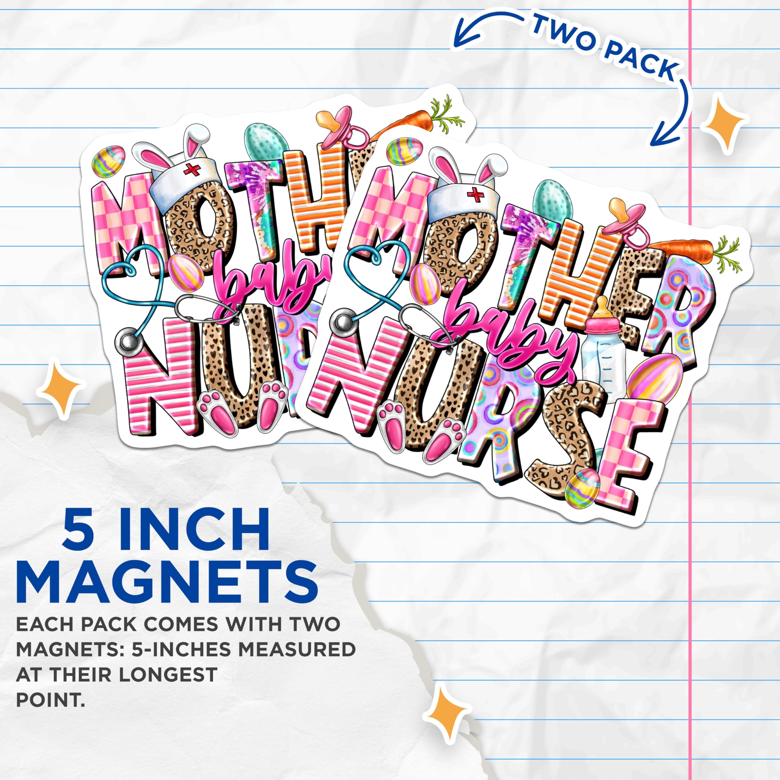 (2 Pack) Mother Baby Nurse Magnets - Easter Nurse Appreciation - New Mom RN Student - 5 Inches On Longest Side - Thick Durable Magnet - Made in USA - MAG26411