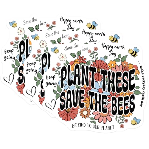 (3 Pack) Plant These Save The Bees Decals - Earth Day Stickers - Floral Laptop Decals- 3 Inches On Longest Side - Easy Peel & Apply - Made in USA - 3MCS5375