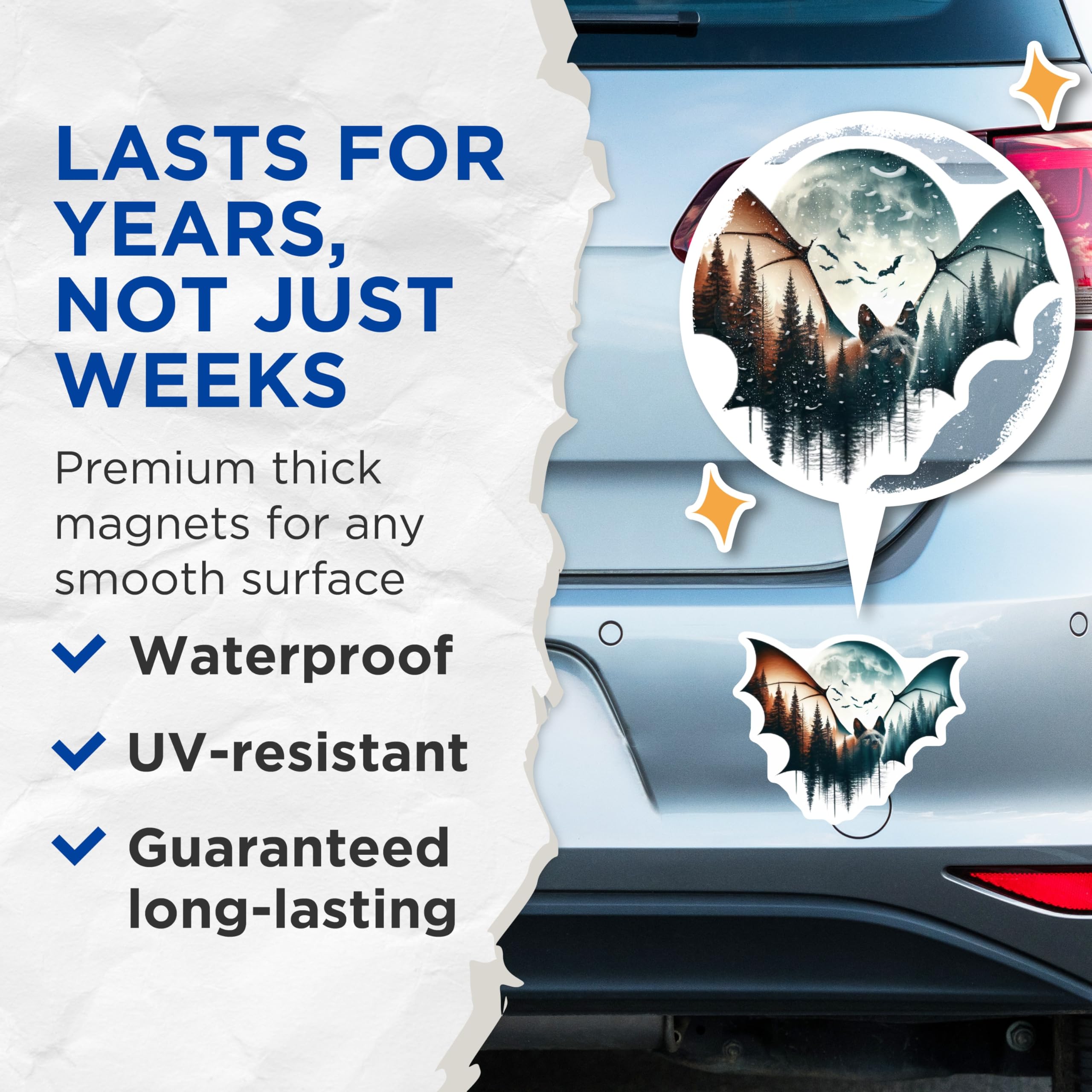 (2 Pack) Fox Bats Magnets - Forest Moon Art - Unique Animal Graphic Refrigerator Magnets - 5" On Longest Side - Premium Magnet - for Cars, Refrigerators, Toolboxes, Lockers - Made in USA - MAG14551