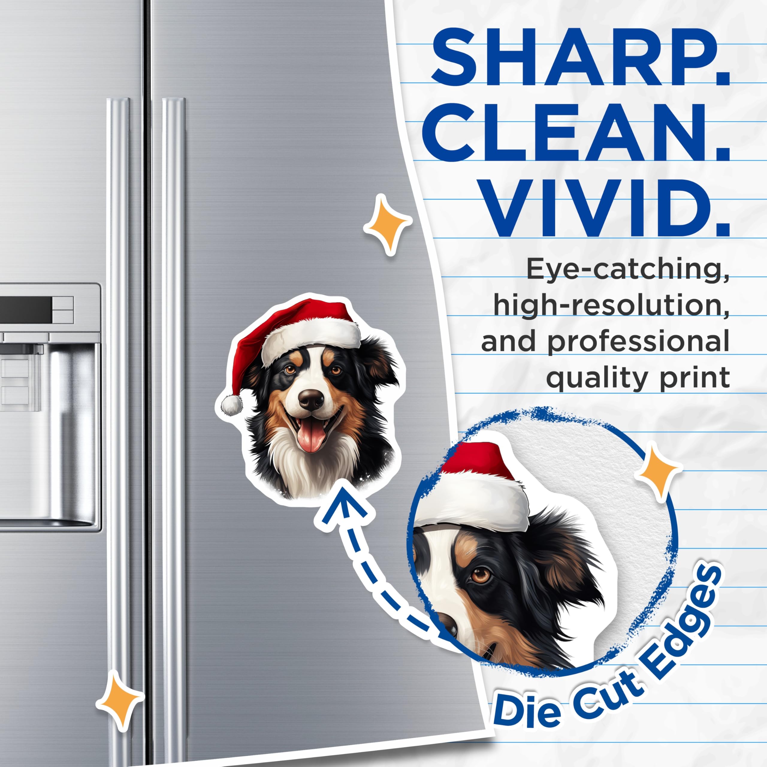 (2 Pack) Bernese Mountain Dog Magnets - Christmas Dog Decor - Santa Hat Pet Art - Holiday Kitchen Fridge Accent - 5 Inches On Longest Side - Thick Durable Magnet - Made in USA - MAG25949