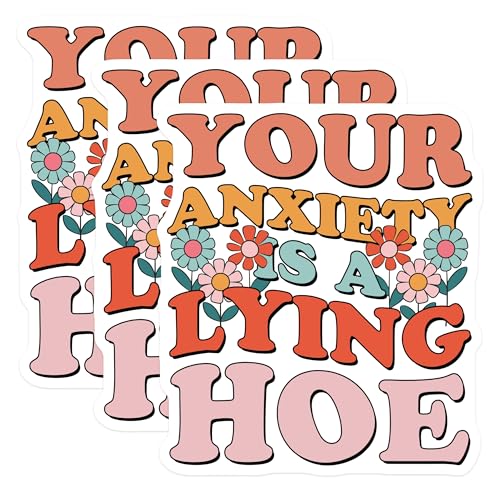 (3 Pack) Anxiety Lying Hoe Decals - Retro Stickers - Funny Laptop Decal - 3 Inches On Longest Side - Easy Peel & Apply - Made in USA - 3MCS6426