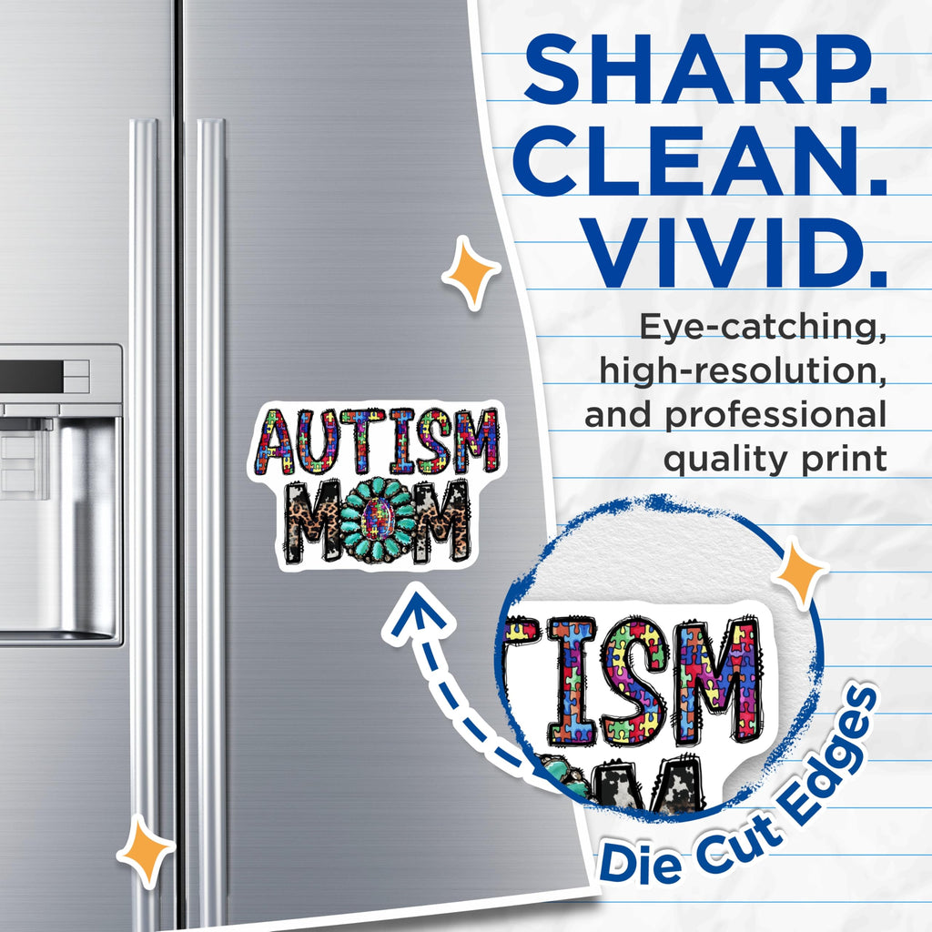 (2 Pack) Autism Mom Magnets - Puzzle Piece Awareness - Western Boho Mama Support - 5 Inches On Longest Side - Thick Durable Magnet - Made in USA - MAG30369