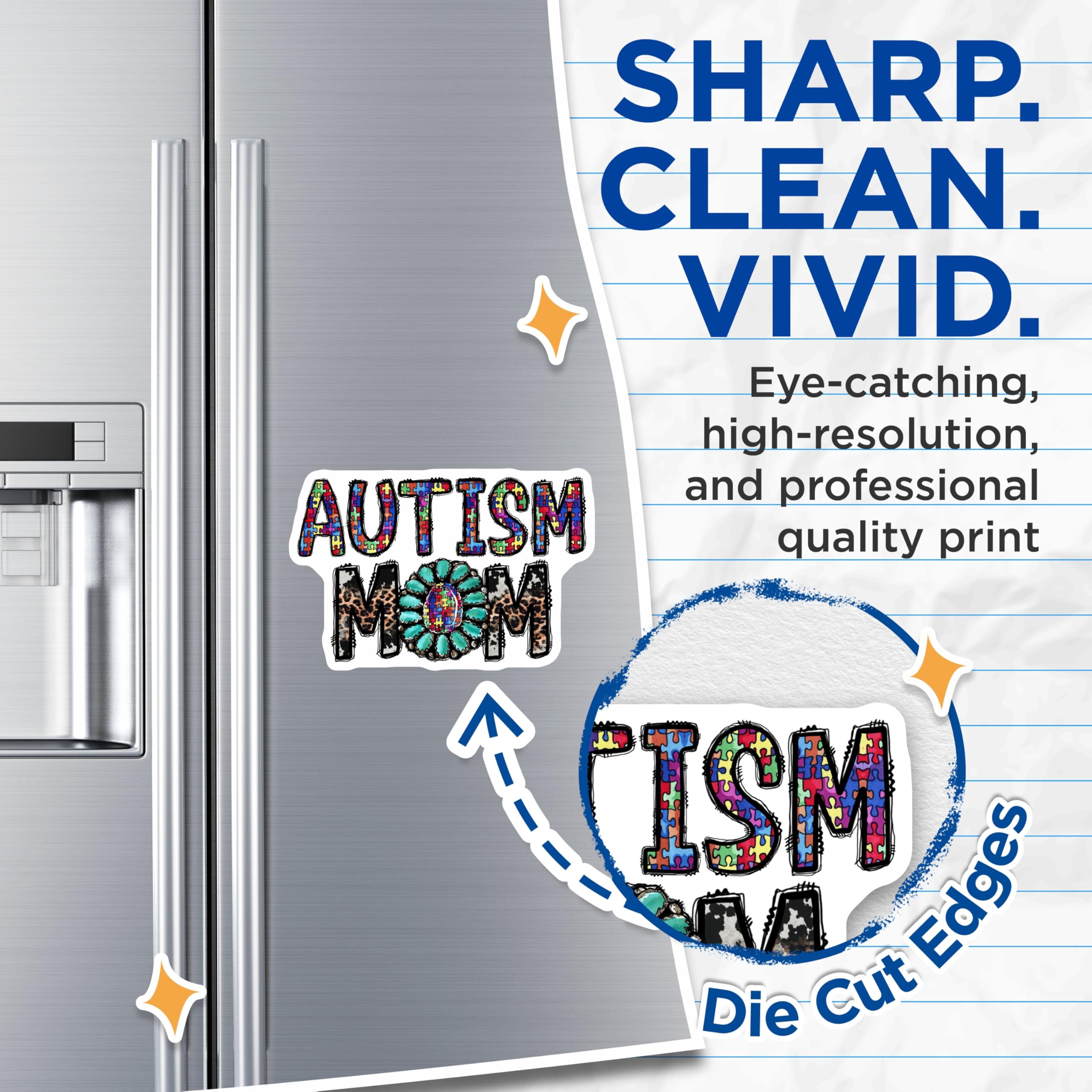 (2 Pack) Autism Mom Magnets - Puzzle Piece Awareness - Western Boho Mama Support - 5 Inches On Longest Side - Thick Durable Magnet - Made in USA - MAG30369