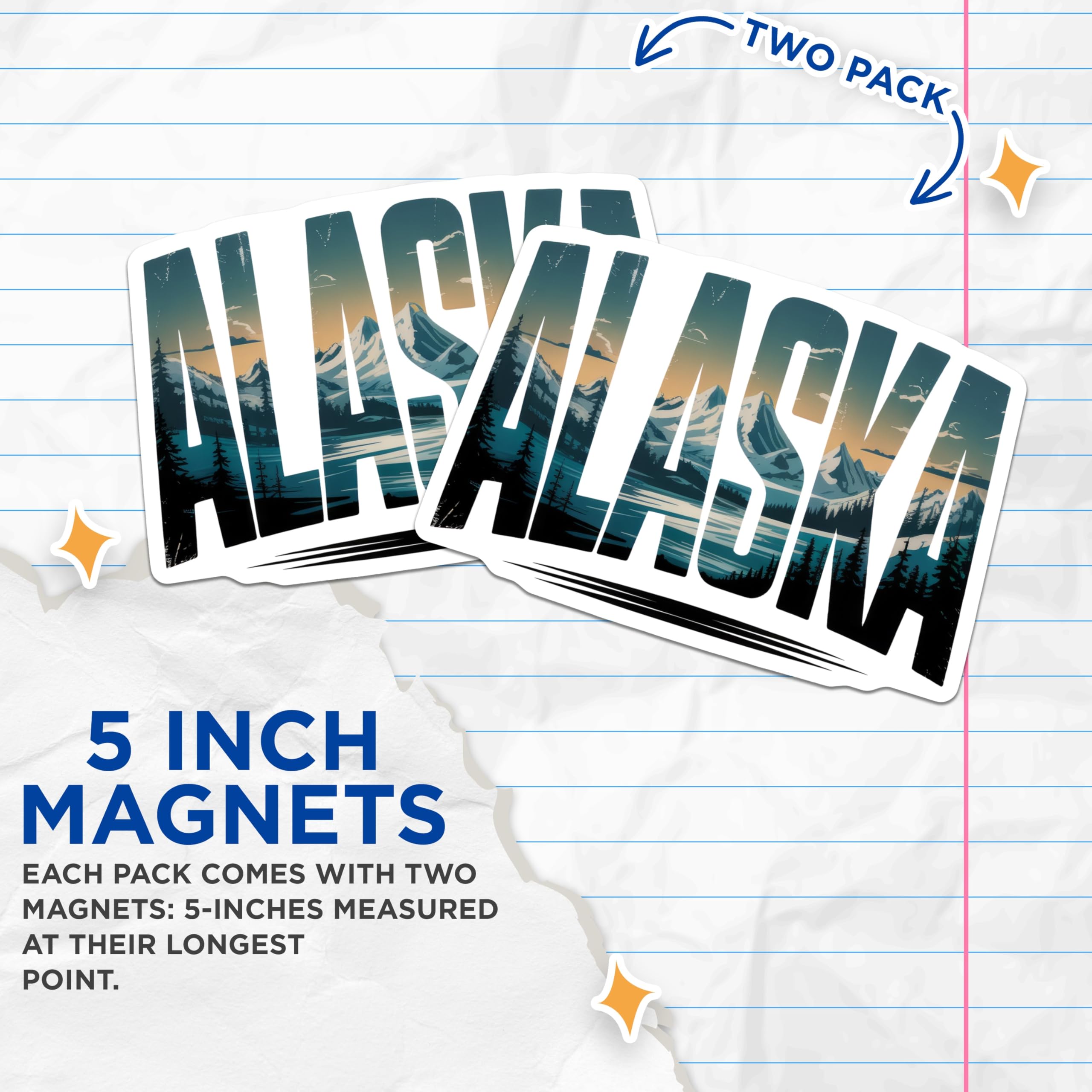 (2 Pack) Alaska Magnets - Mountain Landscape Art - State Pride Souvenir - 5" On Longest Side - Premium Magnet - for Cars, Refrigerators, Toolboxes, Lockers - Made in USA - MAG17250