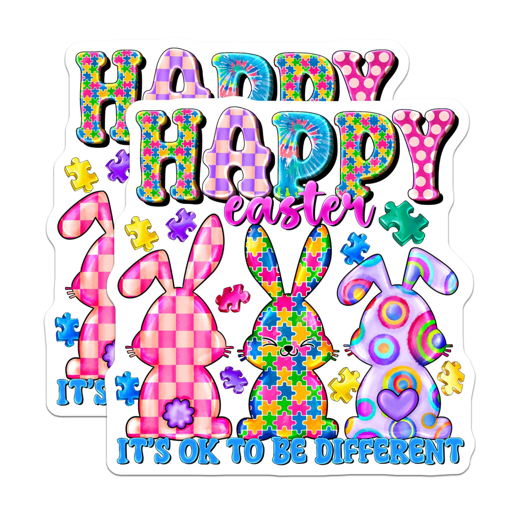 (2 Pack) Autism Easter Bunnies Magnets - Neurodiversity Acceptance Decor - It's Ok to Be Different - 5 Inches On Longest Side - Thick Durable Magnet - Made in USA - MAG28526