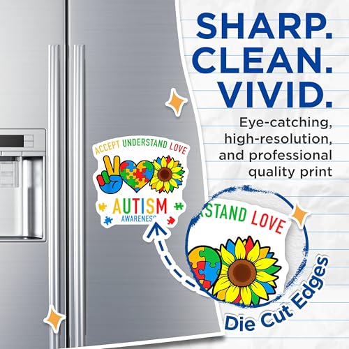 (2 Pack) Accept Understand Love Magnets - Autism Awareness Magnets - Peace Love Inclusion Magnets - 5" On Longest Side - for Cars, Refrigerators, Toolboxes, Lockers - Made in USA MAG3574