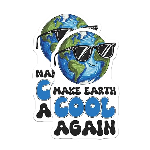 (2 Pack) Make Earth Cool Again Magnets - Earth Day Decor - Cute Planet Design for Refrigerator - 5" On Longest Side - for Cars, Fridges, Toolboxes - Made in USA - MAG7691