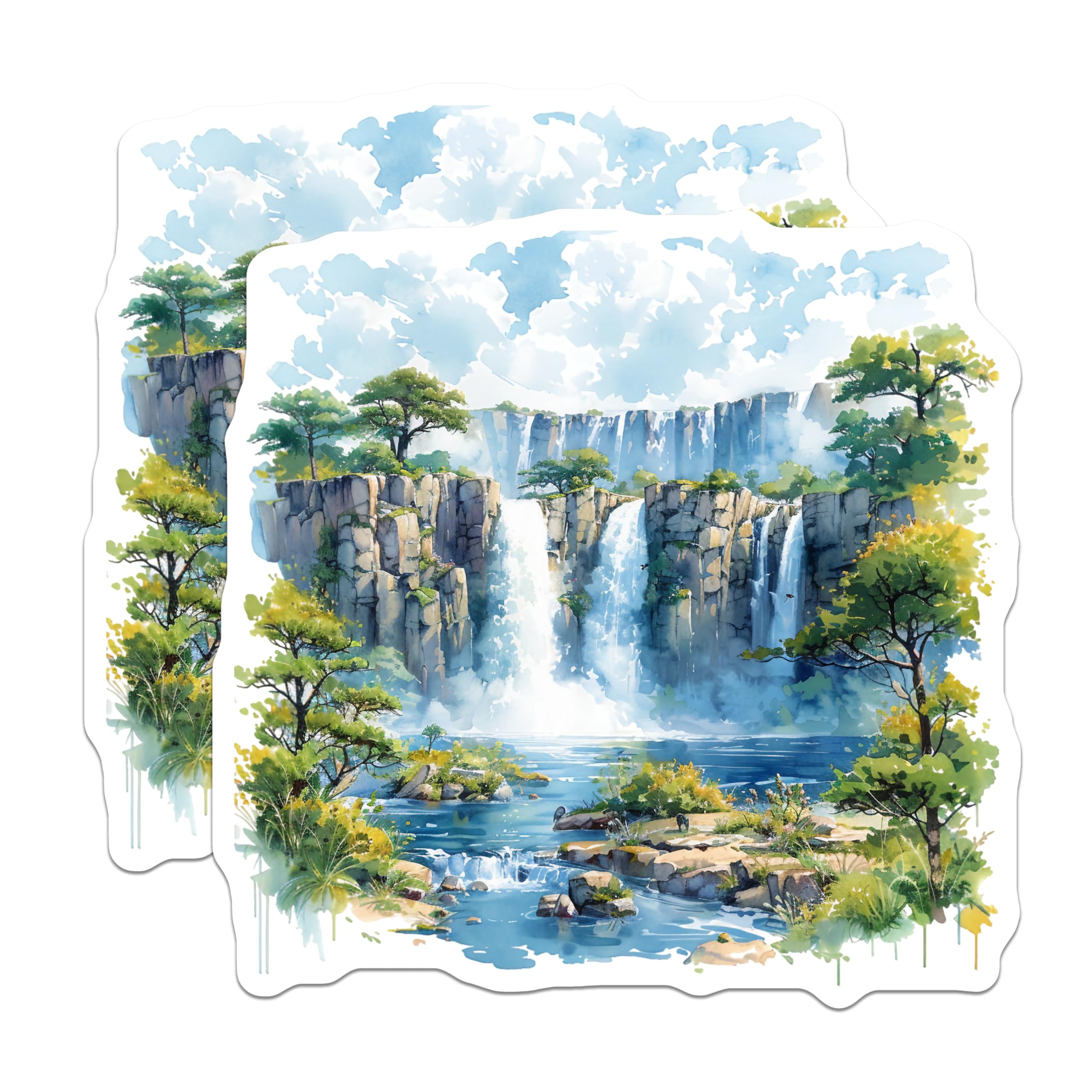 (2 Pack) Nature Waterfall Stickers - Beautiful Waterfall Scenery - Outdoor Adventure Stickers - Travel Scrapbook Stickers - 5" On Longest Side - Sticks to Smooth Flat Surfaces - Made in USA - BMCS5202