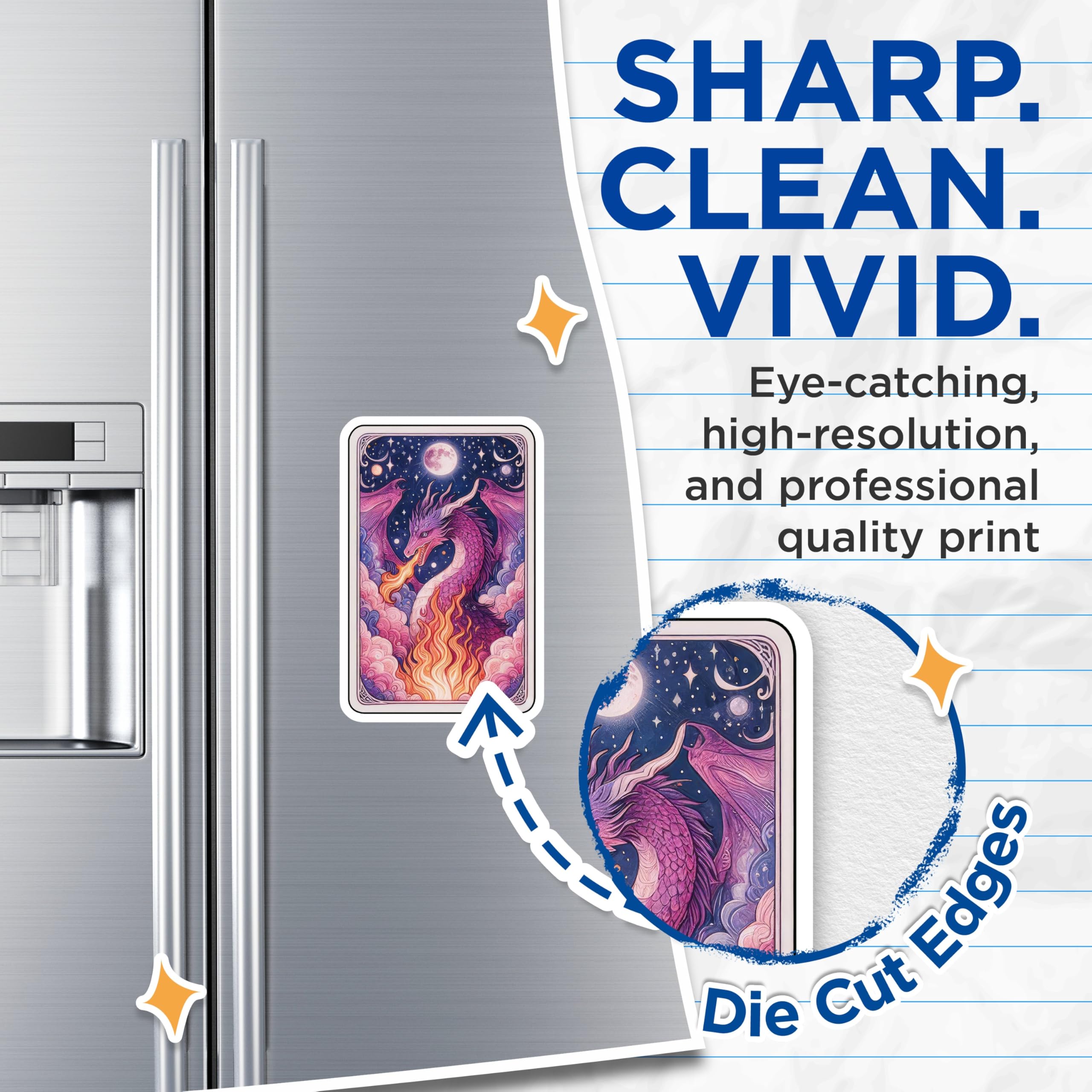 (2 Pack) Purple Dragon Magnets - Fire Breathing Mythical Creature - Starry Night Moon Fantasy Decor - 5 Inches On Longest Side - Thick Durable Magnet - Made in USA - MAG20974