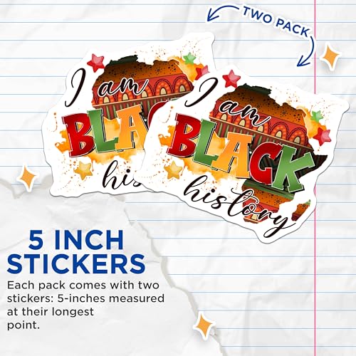 (2 Pack) I Am Black History Stickers - African Pride Decal - Cultural Awareness - 5" On Longest Side - Sticks to Smooth Flat Surfaces - Made in USA - BMCS7848