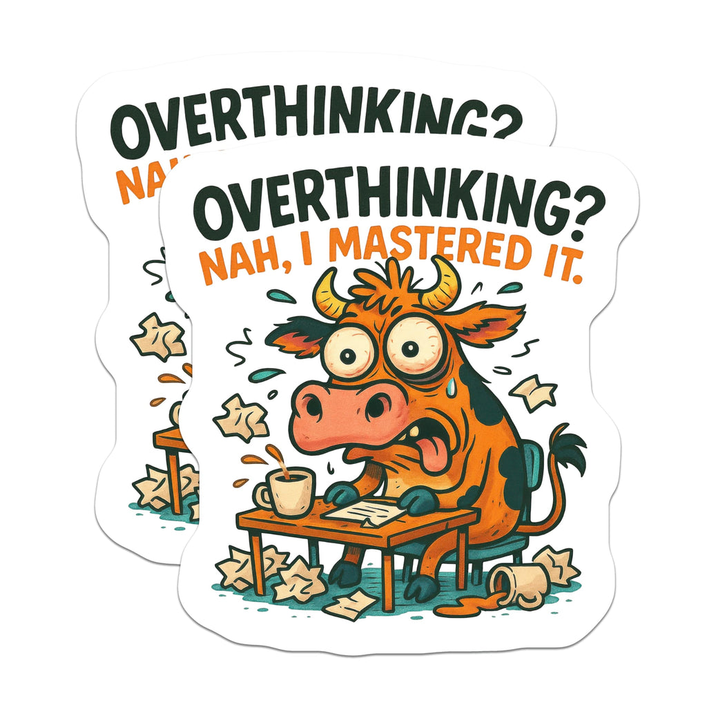(2 Pack) Overthinking Cow Magnets - Funny Anxiety Humor - Stressed Desk Decor - 5 Inches On Longest Side - Thick Durable Magnet - Made in USA - MAG20903