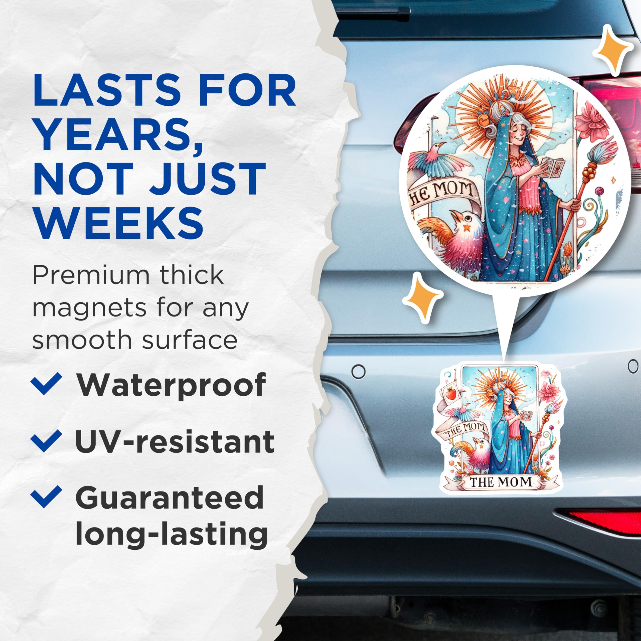 (2 Pack) Mom Tarot Card Magnets - Divine Mother Art - Whimsical Maternal Decor - 5 Inches On Longest Side - Thick Durable Magnet - Made in USA - MAG23039