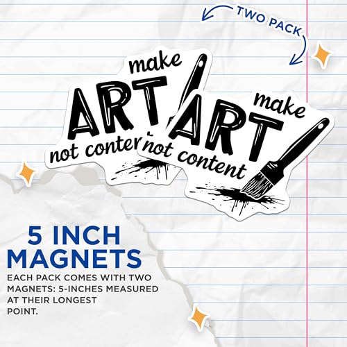 (2 Pack) Make Art Not Content Magnets - Inspirational Art Decor - Creative Magnetic Art Pieces - 5" On Longest Side - for Cars, Fridges, Toolboxes - Made in USA - MAG6754