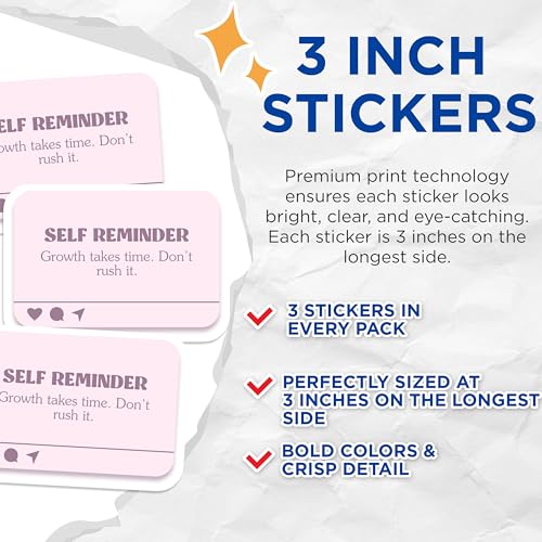 (3 Pack) Self Reminder Decals - Growth Takes Time - Motivational Decals - 3 Inches On Longest Side - Easy Peel & Apply - Made in USA - 3MCS7091