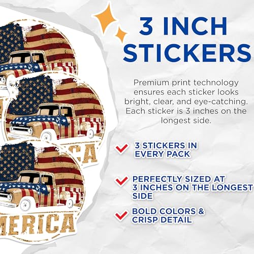 (3 Pack) American Truck Decals - USA Flag - Patriotic Decal - 3 Inches On Longest Side - Easy Peel & Apply - Made in USA - 3MCS0961