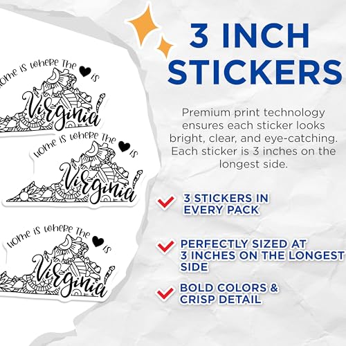 (3 Pack) Virginia Decals - Home State Pride - Laptop Decals - 3 Inches On Longest Side - Easy Peel & Apply - Made in USA - 3MCS7860